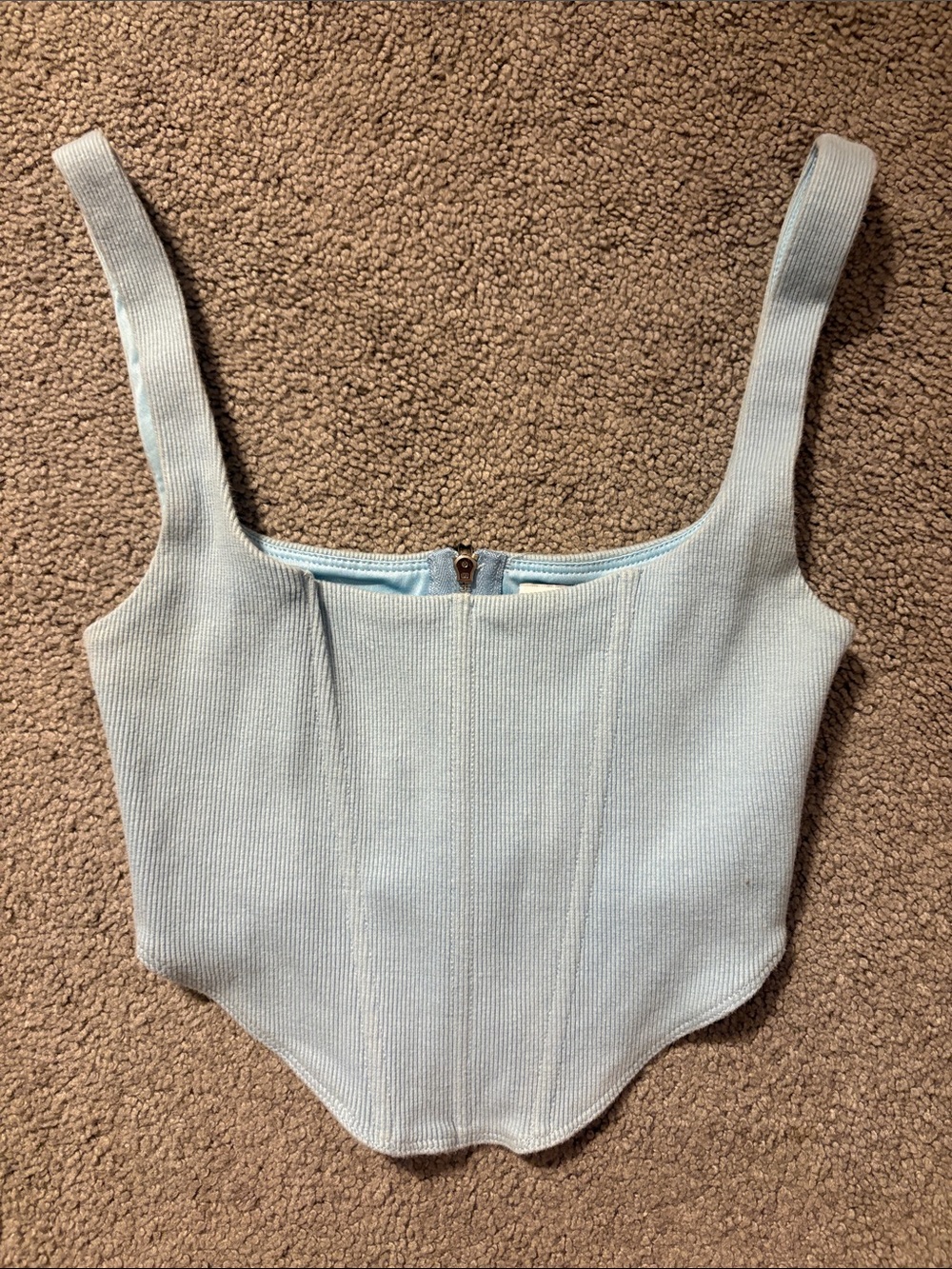 Princess Polly Baby Blue Ribbed Corset Crop Top Size 2